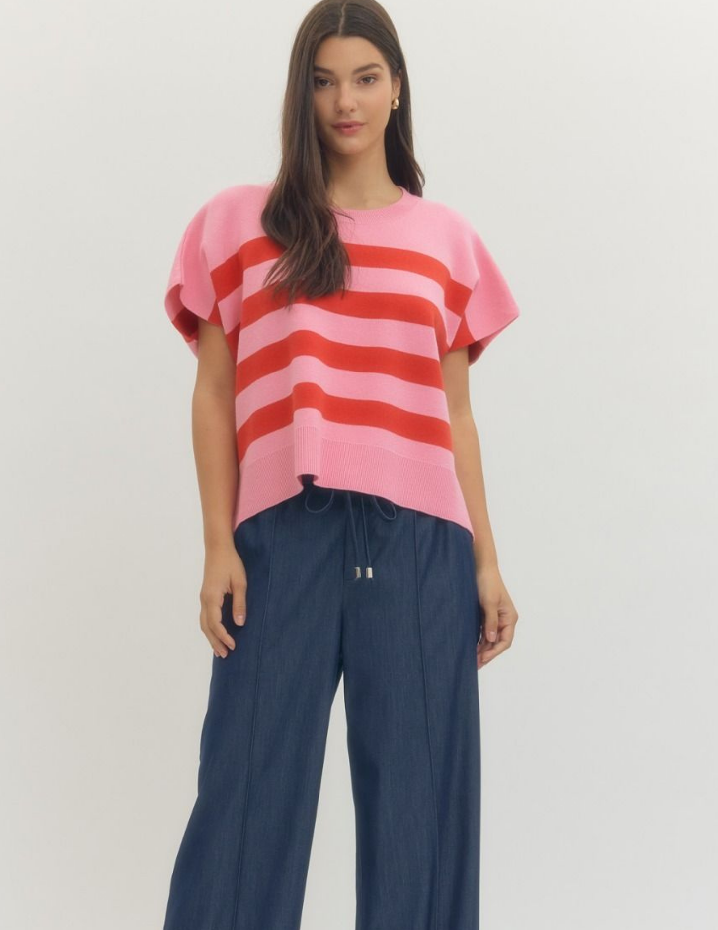Stripe Knit Top- Pink