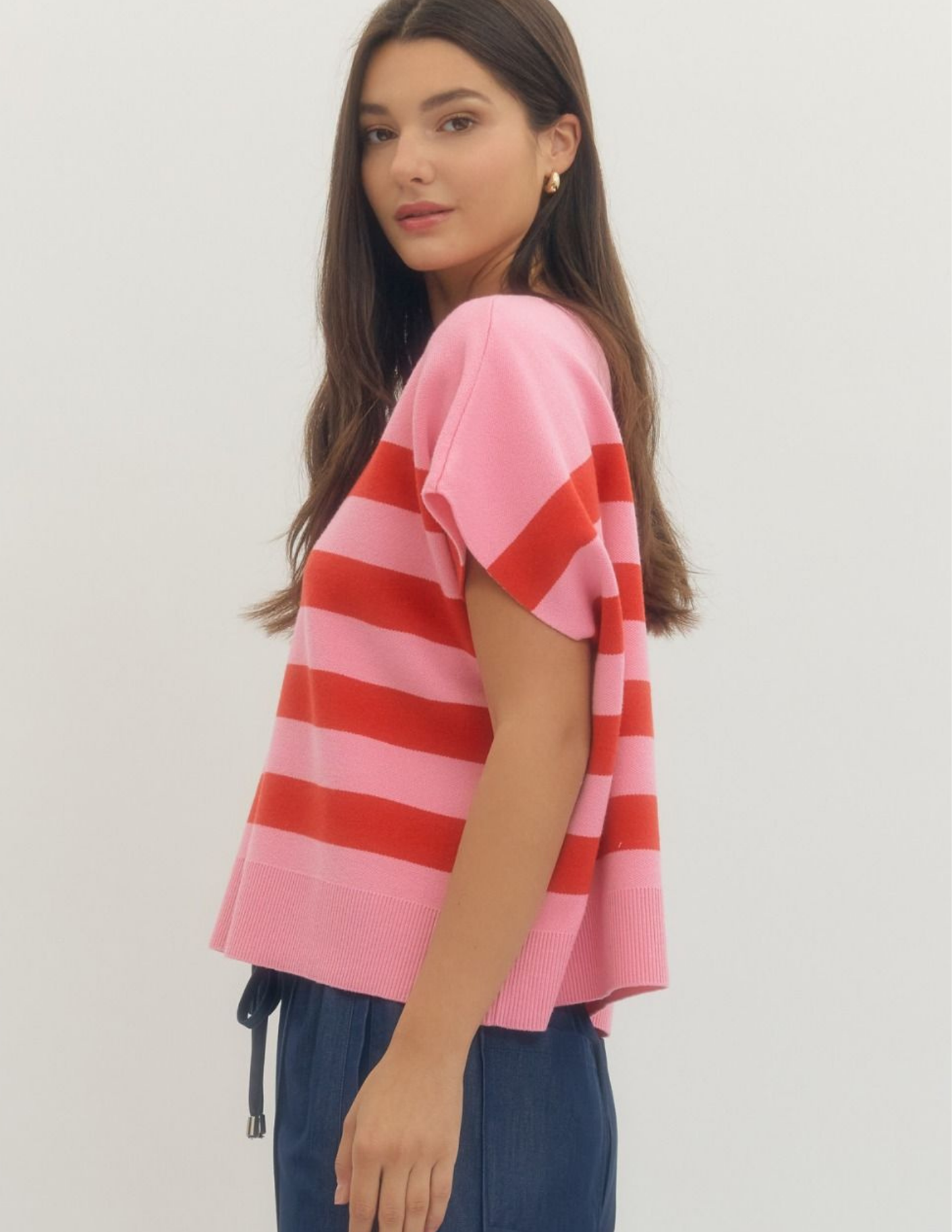 Stripe Knit Top- Pink