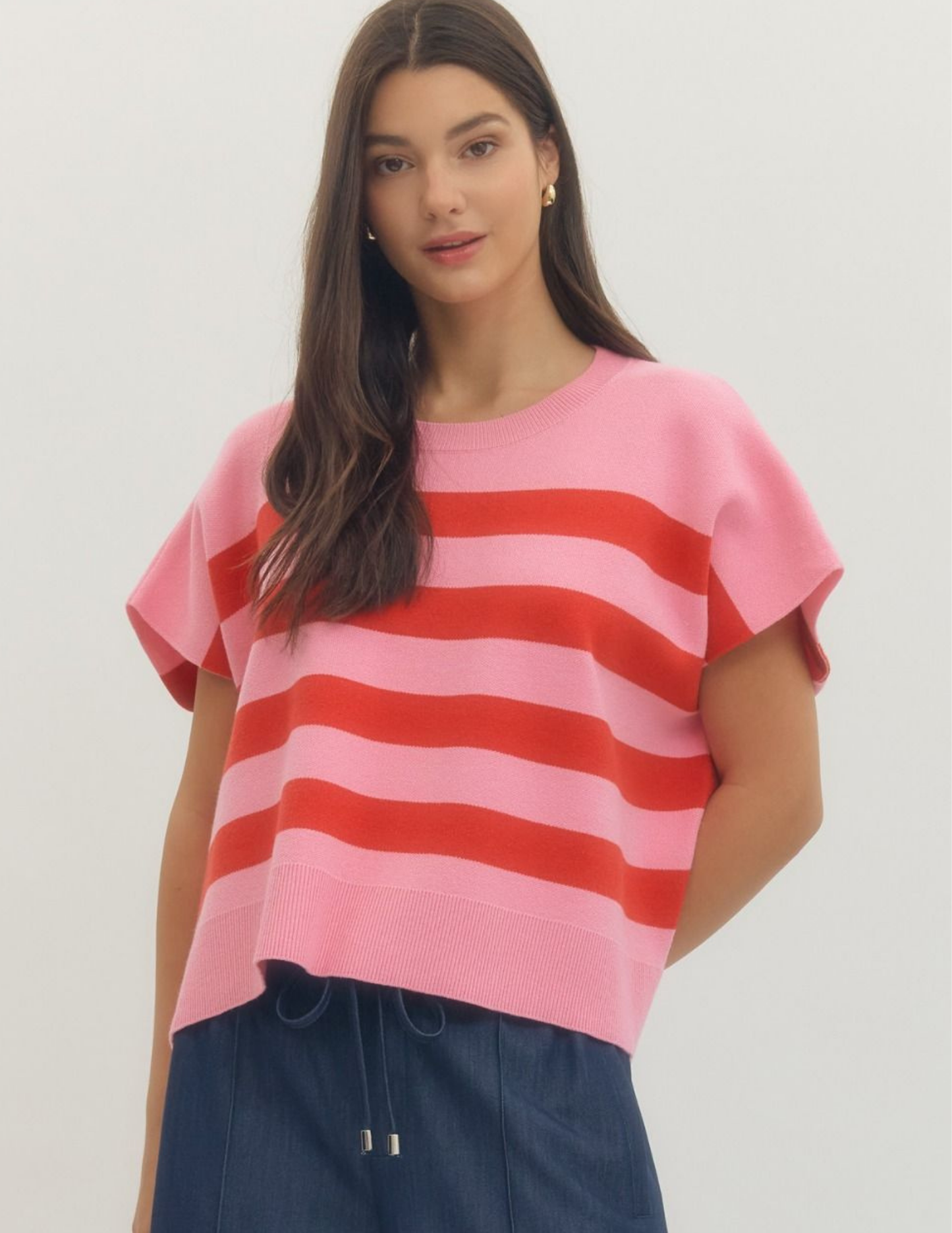 Stripe Knit Top- Pink