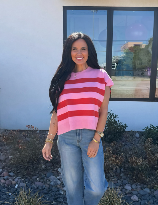 Stripe Knit Top- Pink