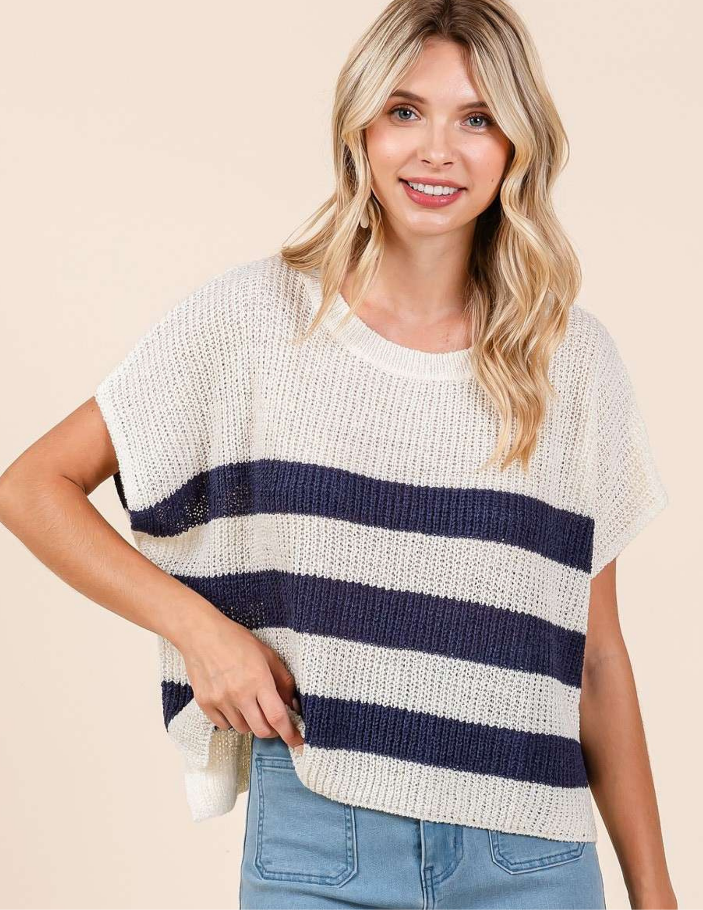 Striped Dolman Sweater- Navy - Tres Chic Boutique