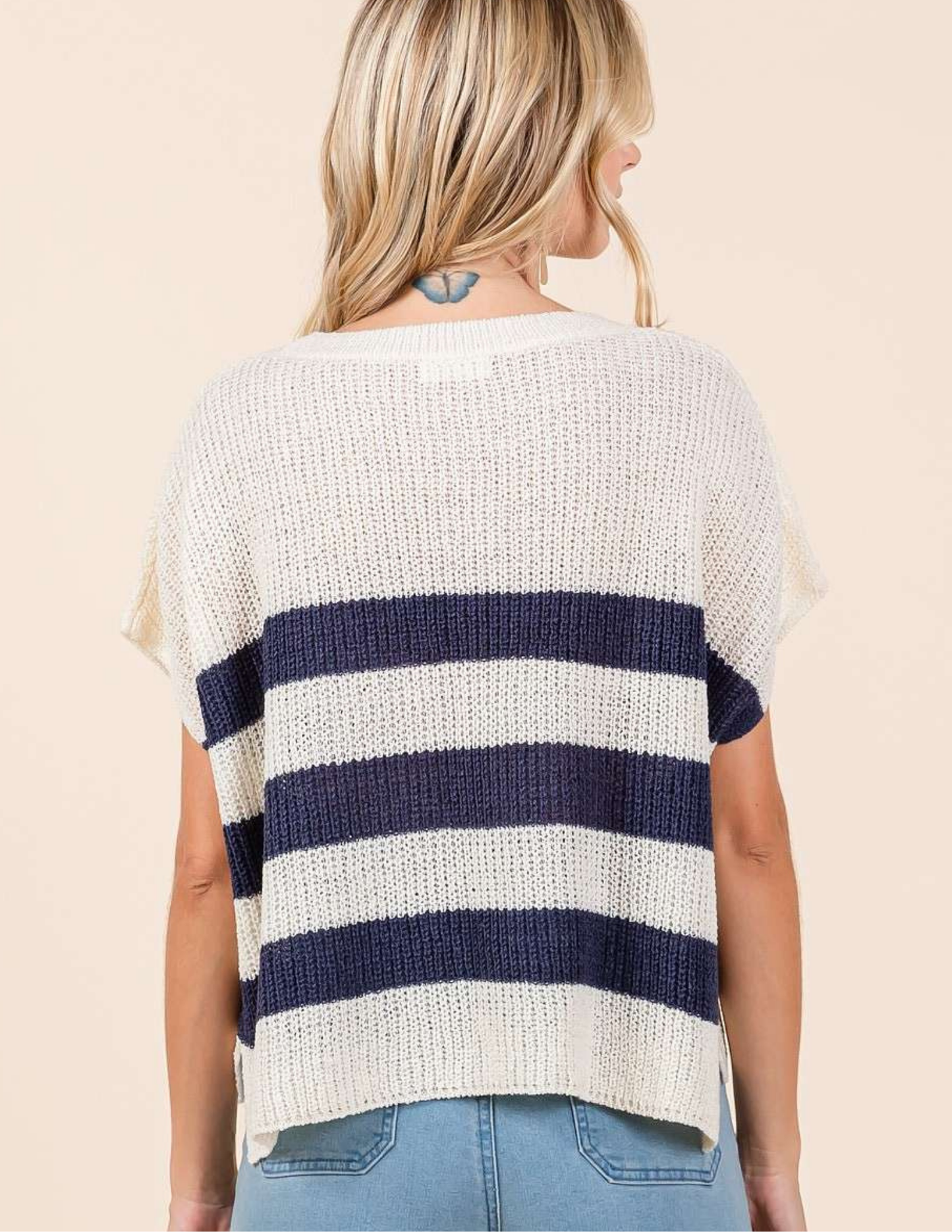 Striped Dolman Sweater- Navy - Tres Chic Boutique