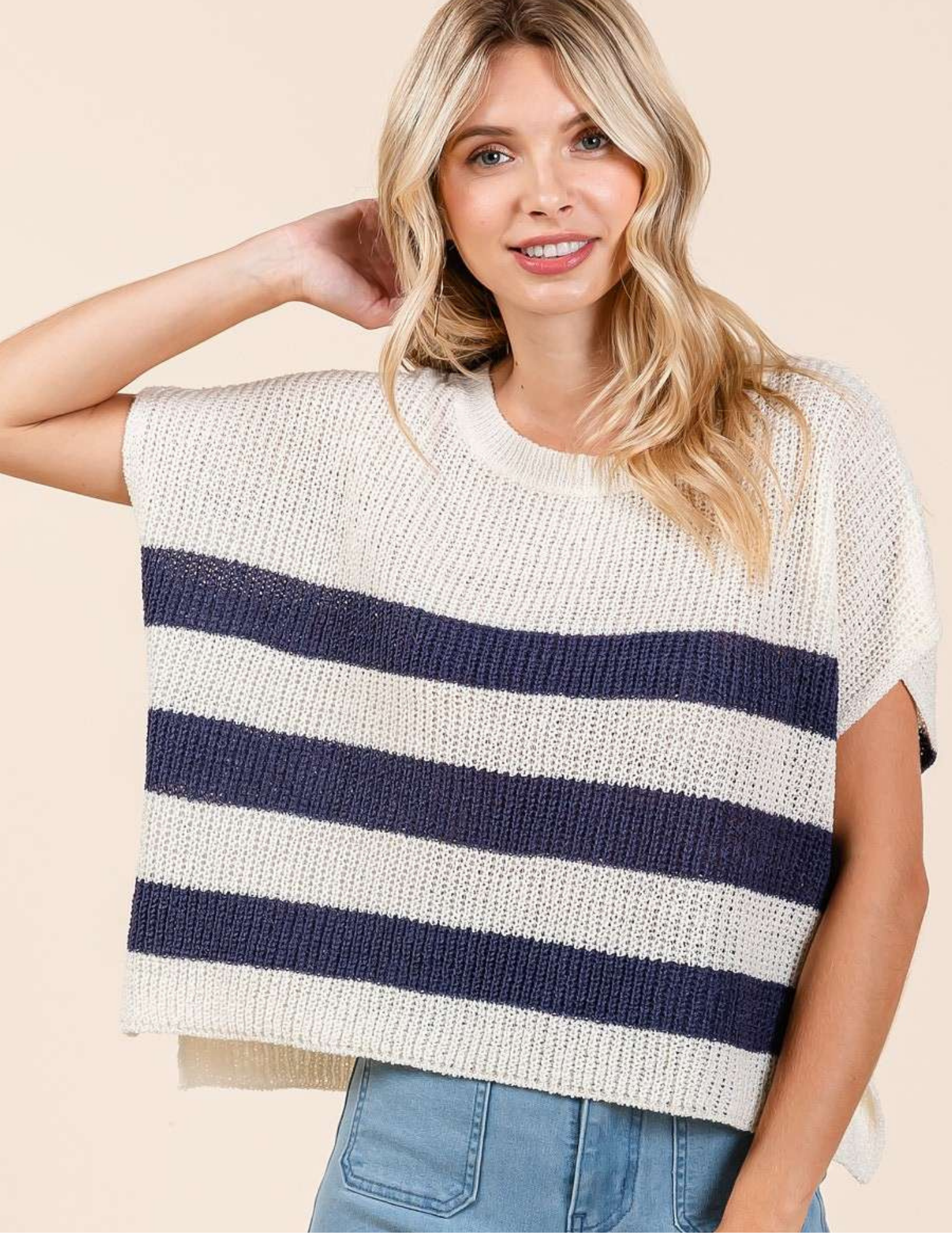 Striped Dolman Sweater- Navy - Tres Chic Boutique