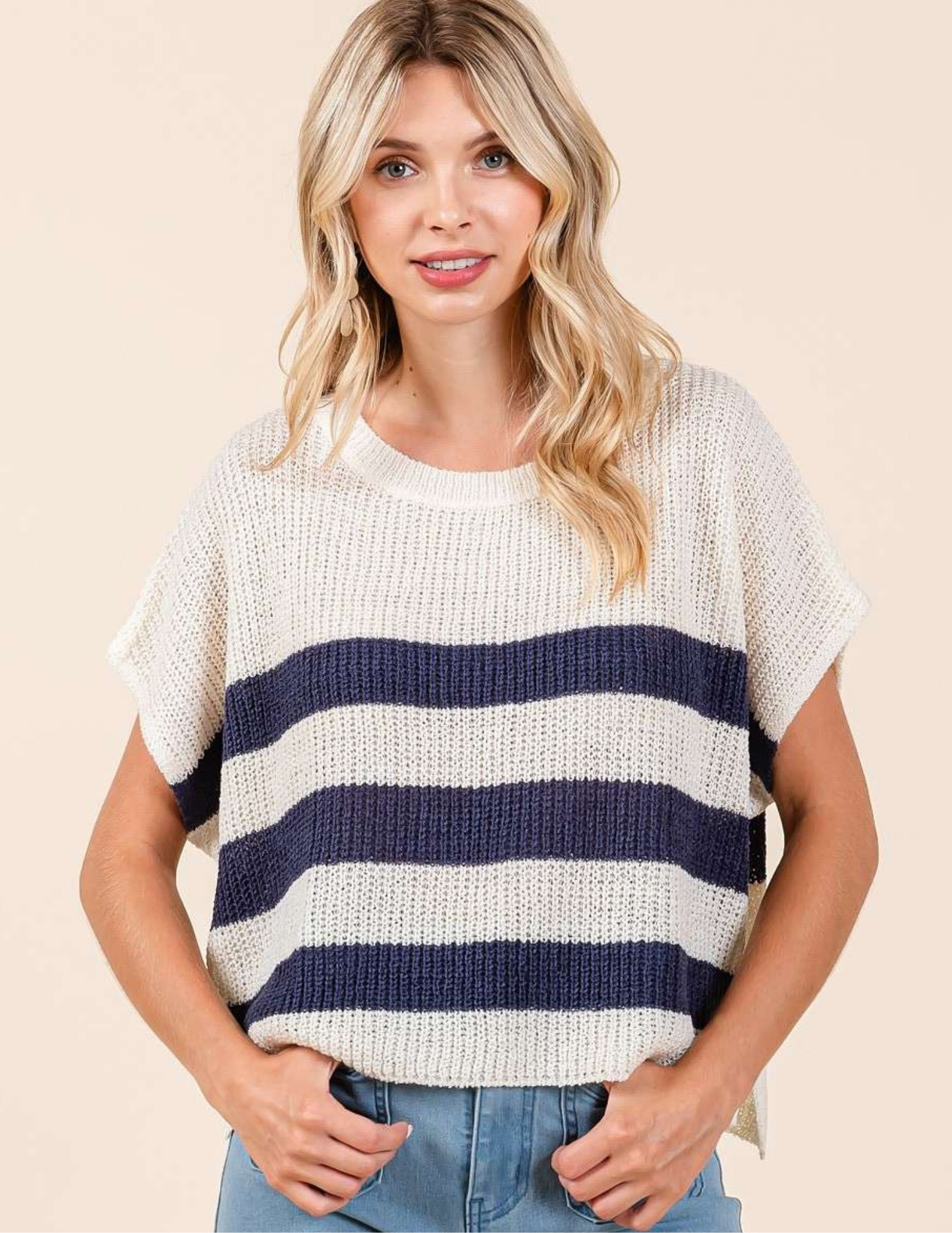 Striped Dolman Sweater- Navy - Tres Chic Boutique
