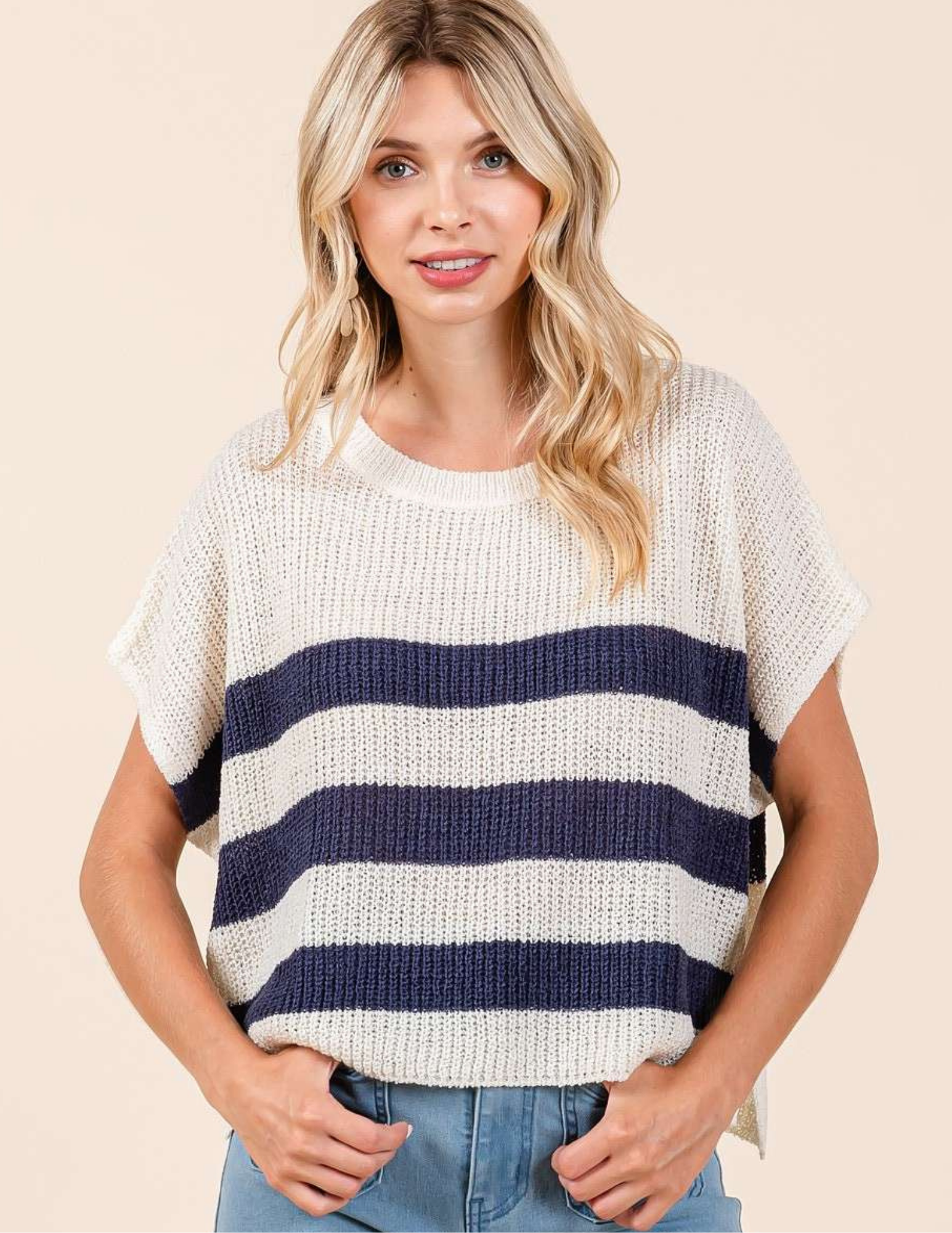 Striped Dolman Sweater- Navy - Tres Chic Boutique