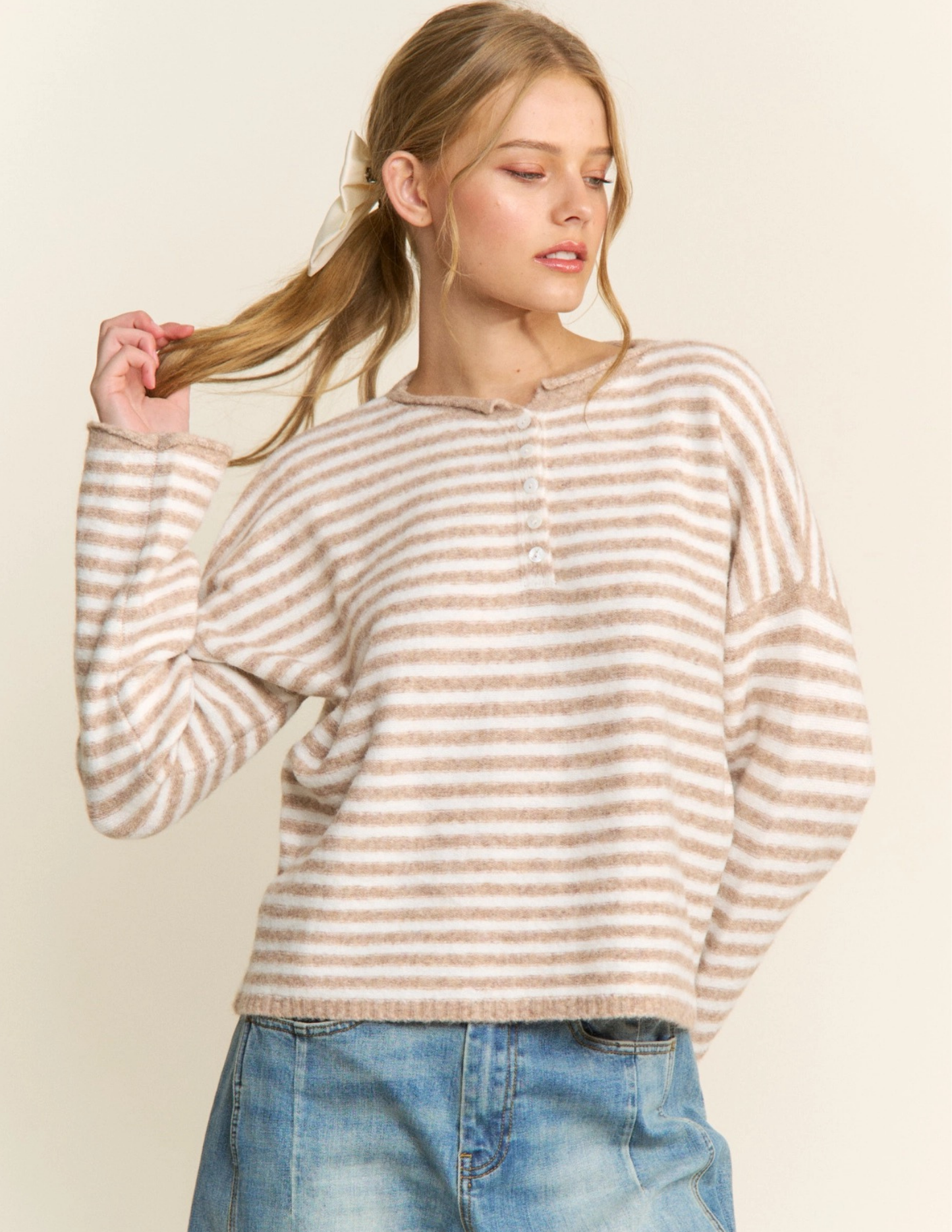 Striped Pullover Sweater- Oatmeal