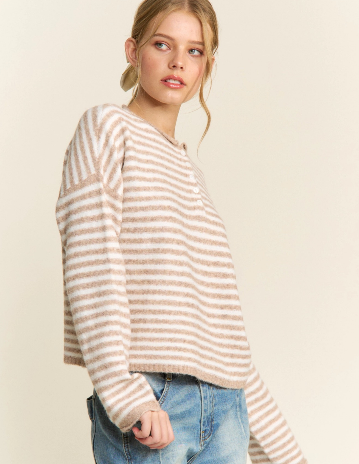 Striped Pullover Sweater- Oatmeal
