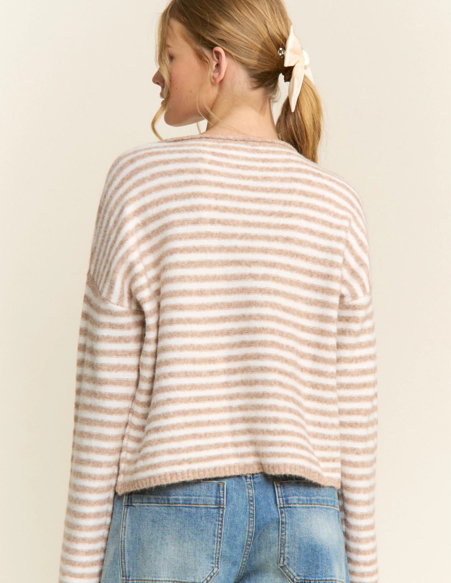 Striped Pullover Sweater- Oatmeal