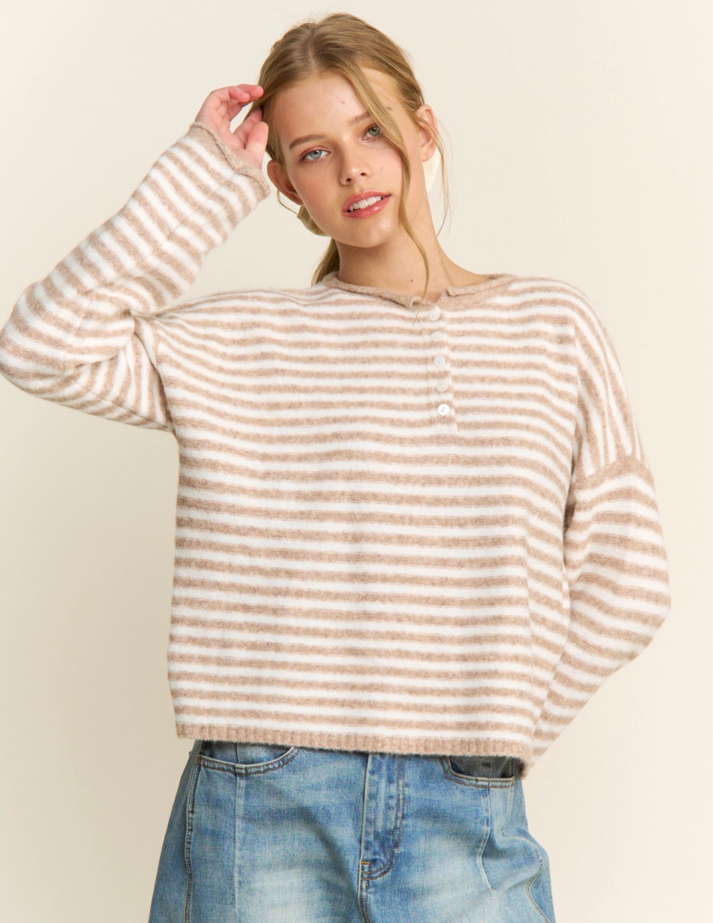 Striped Pullover Sweater- Oatmeal