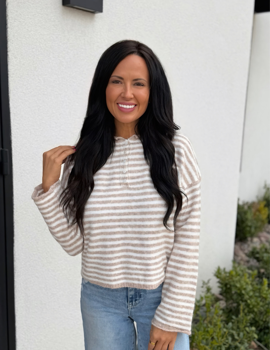 Striped Pullover Sweater- Oatmeal