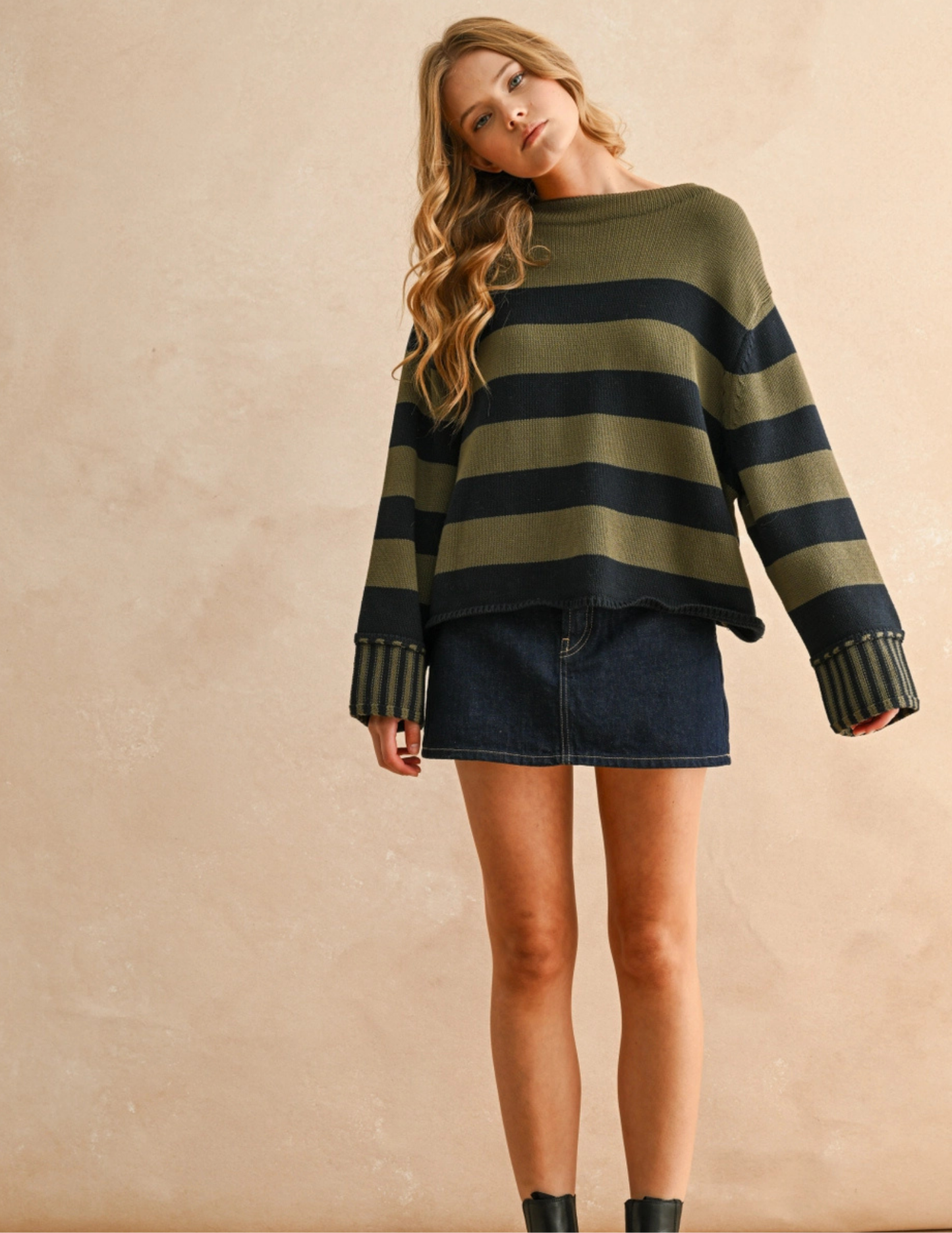 Navy & Olive Striped Sweater