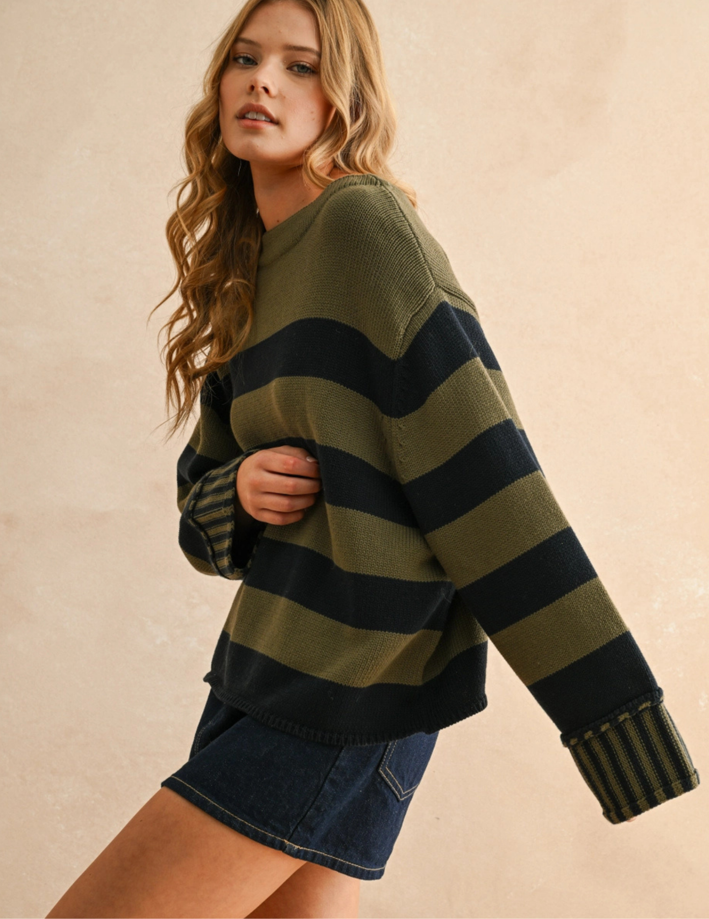 Navy & Olive Striped Sweater