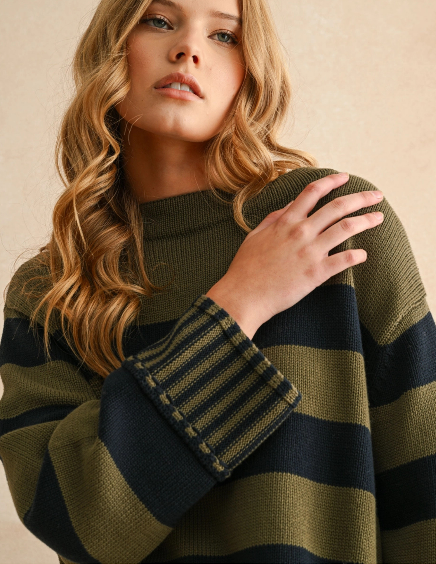 Navy & Olive Striped Sweater