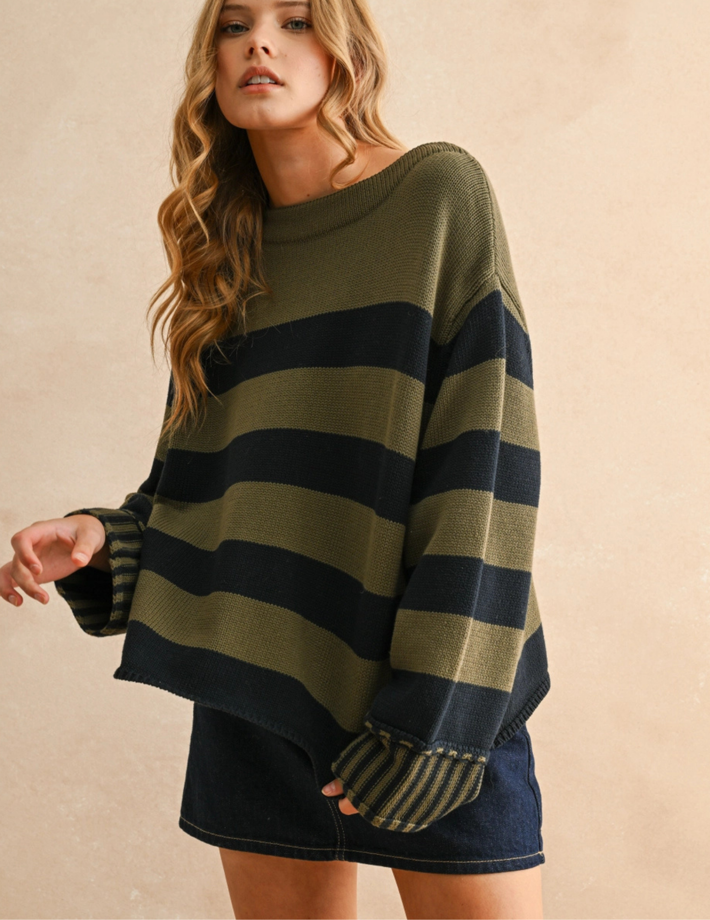 Navy & Olive Striped Sweater