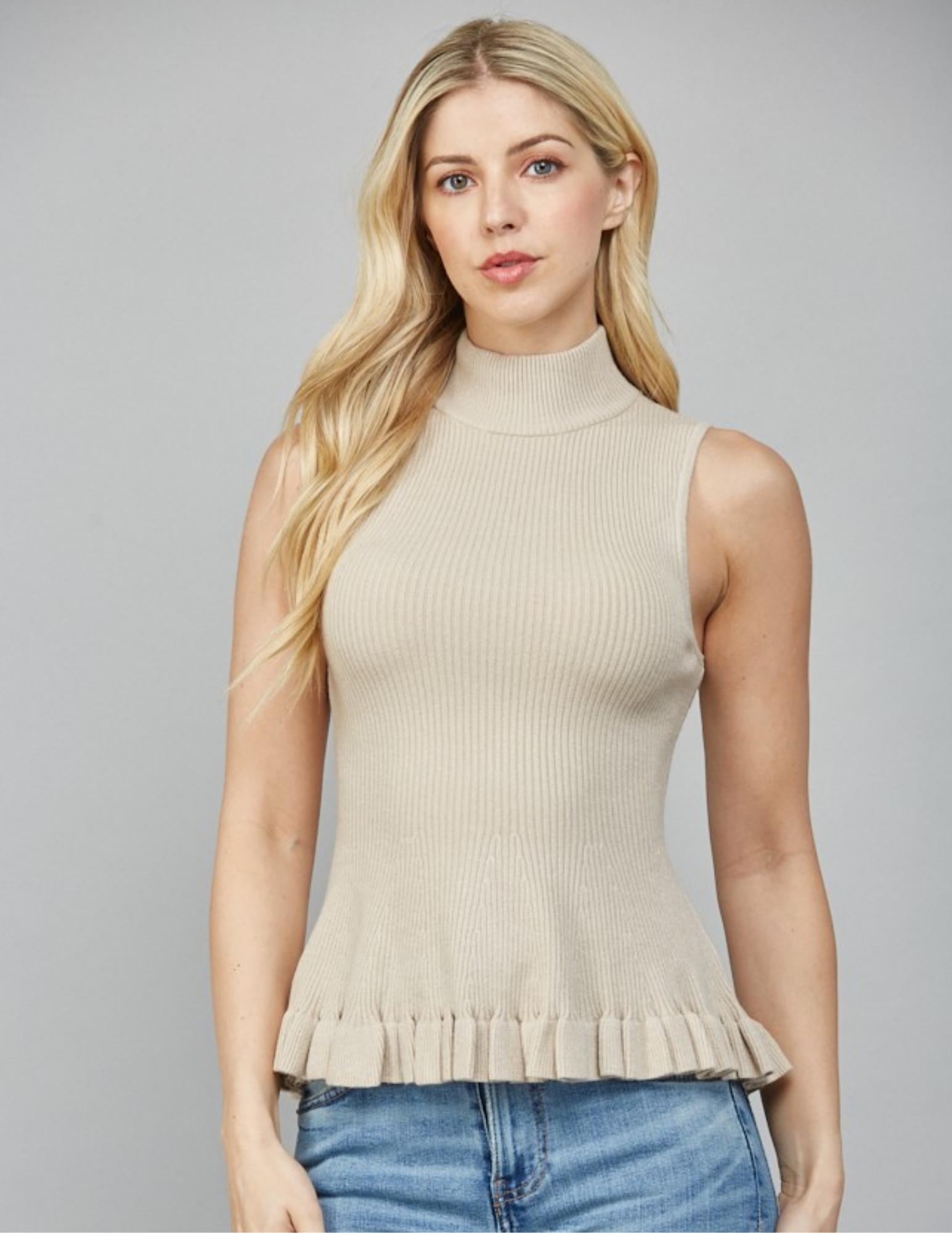 Taupe Mock Neck Peplum Sweater - Tres Chic Boutique