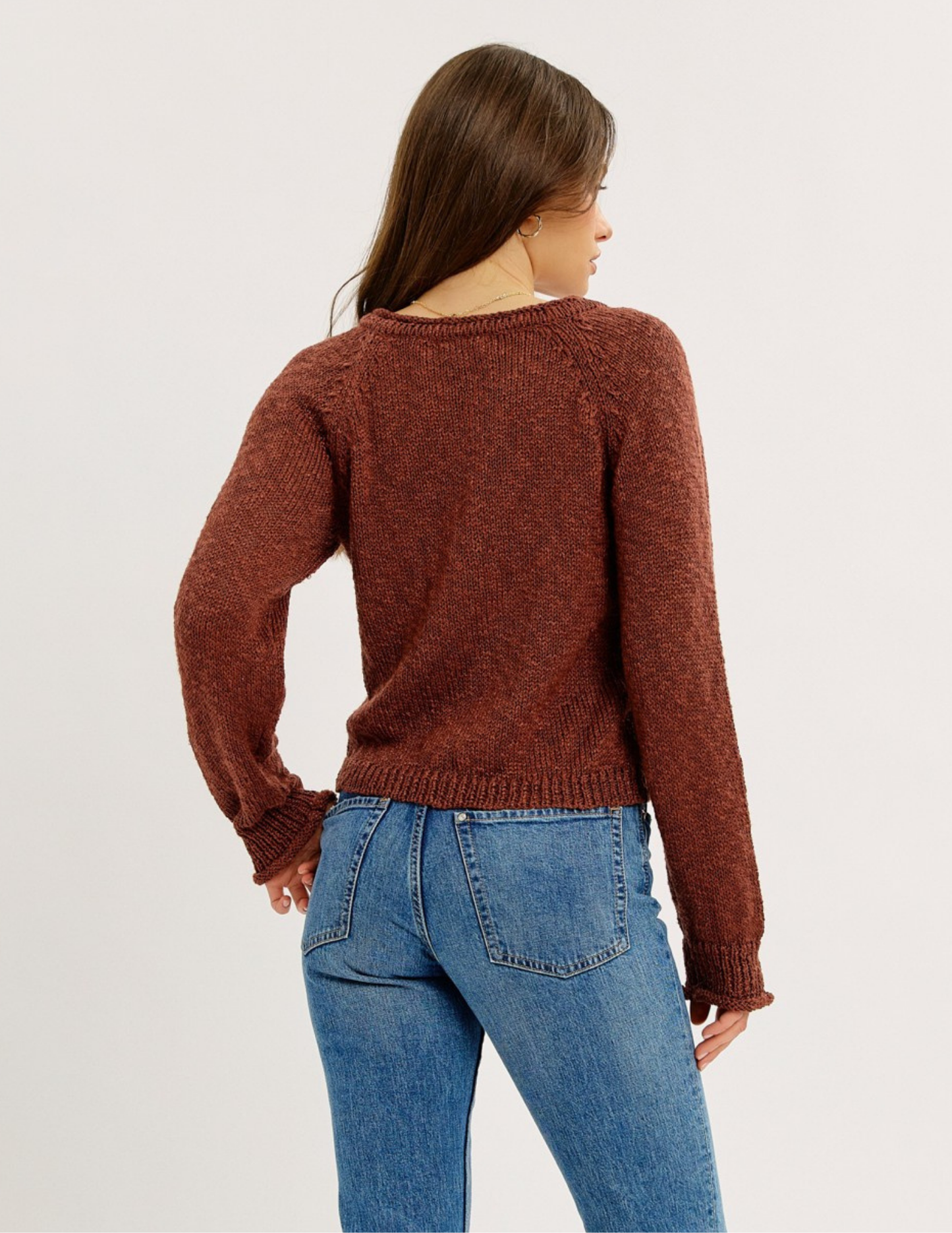 Textured Button-Down Cardigan- Cognac