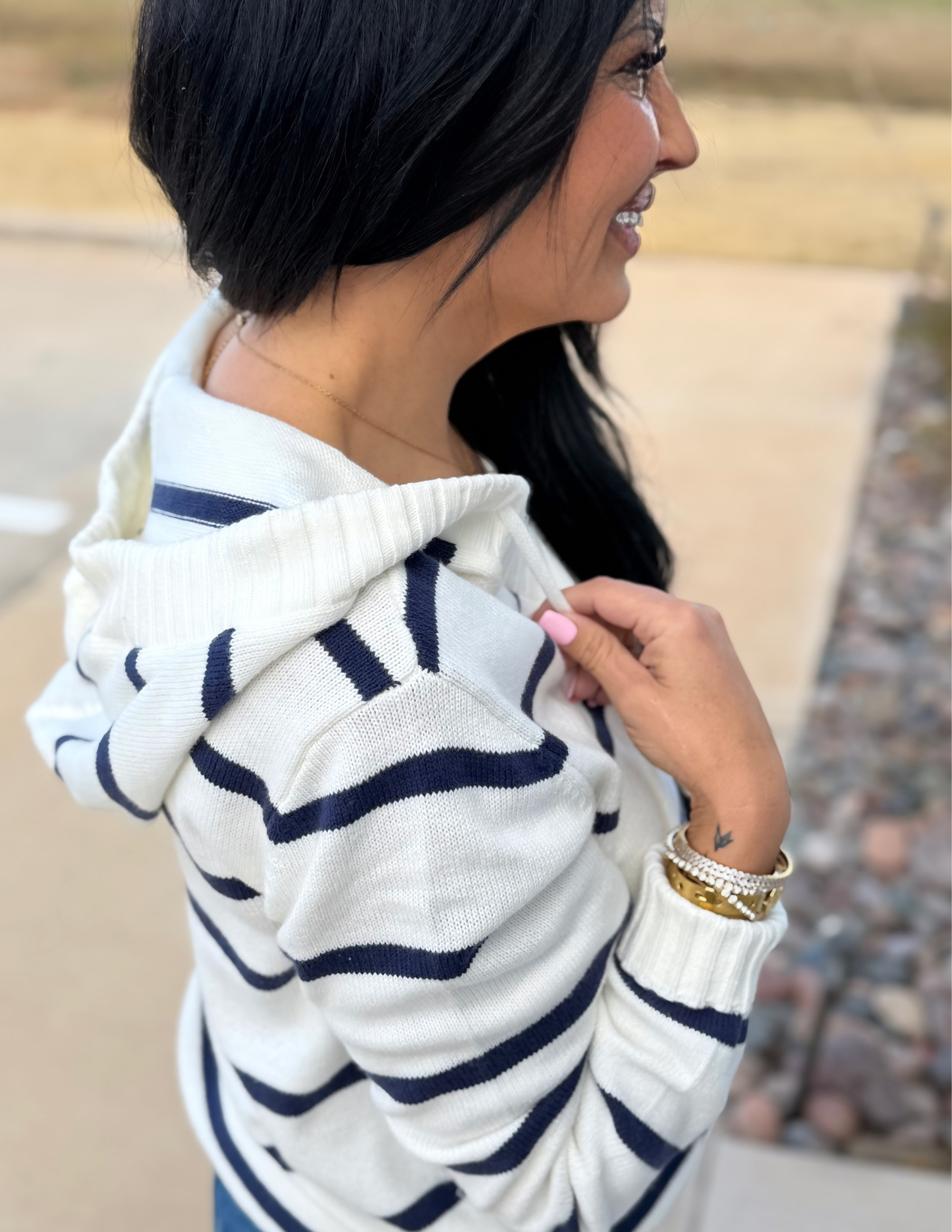 Rylee Hoodie- Ivory & Navy