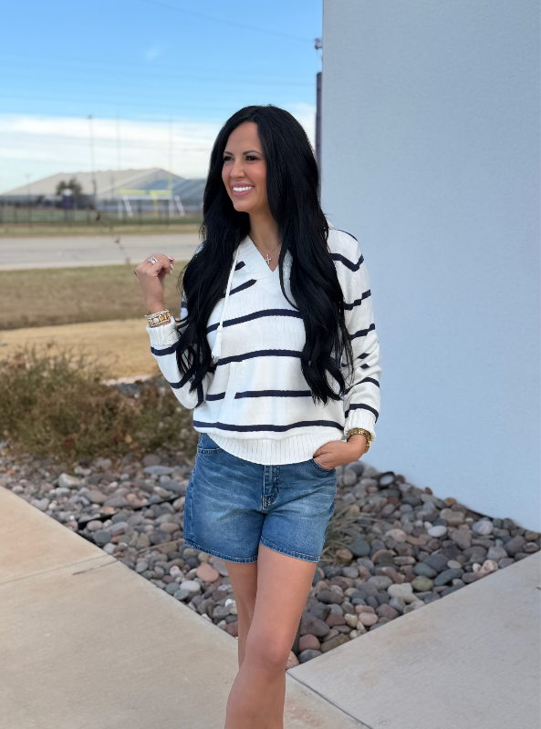 Rylee Hoodie- Ivory & Navy