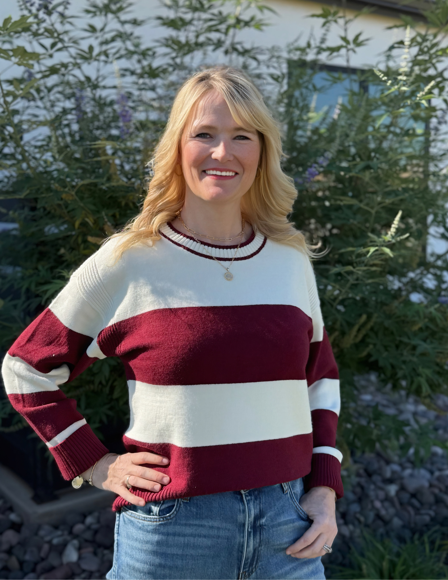 Tabitha Sweater- Burgundy & White