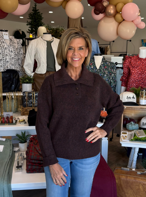 Amaya Sweater- Heather Coffee - Tres Chic Boutique