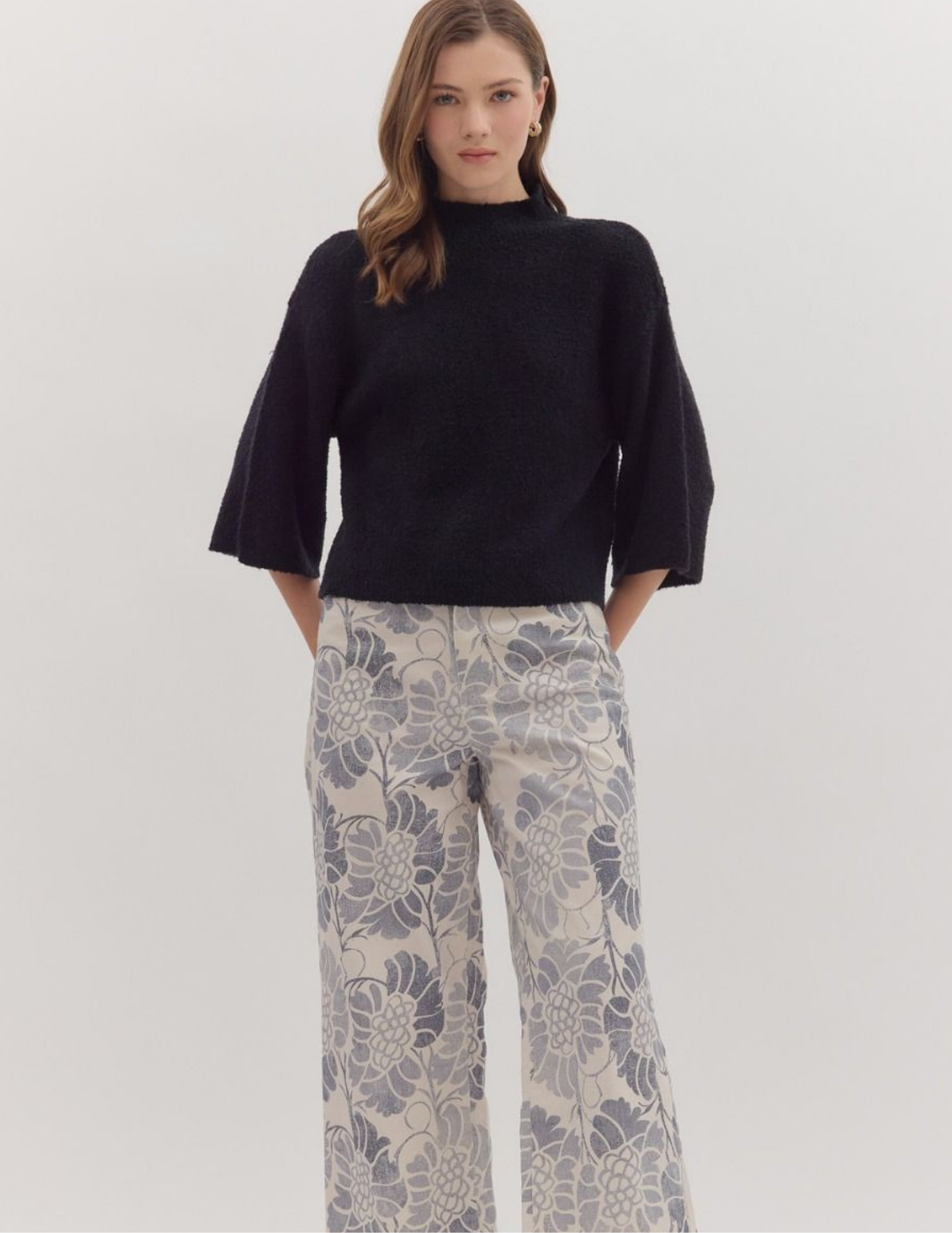 Three Quarter Knit Sweater- Black
