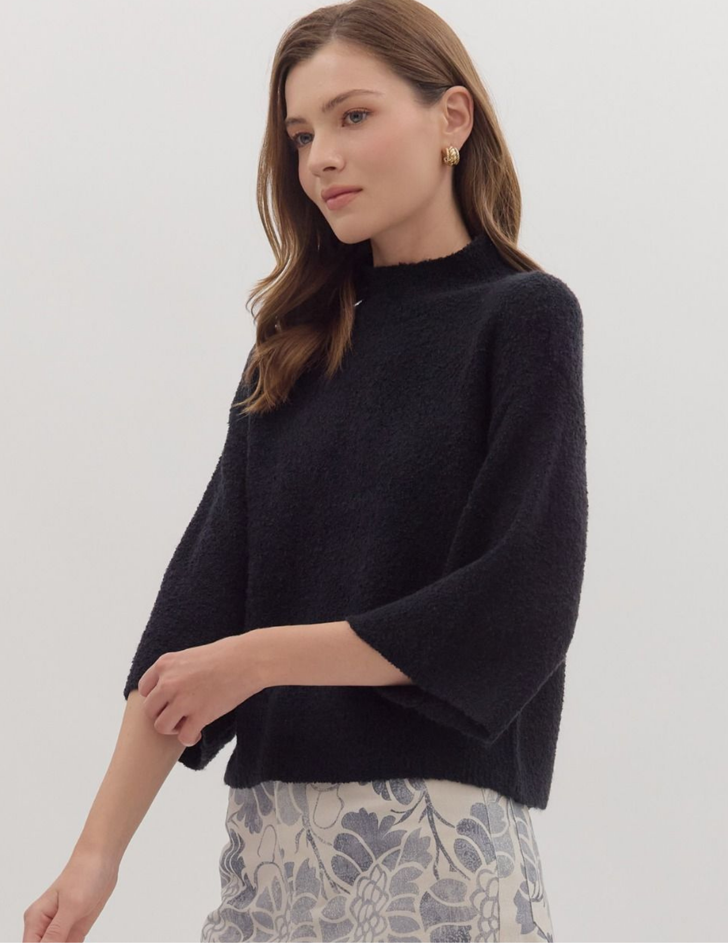 Three Quarter Knit Sweater- Black