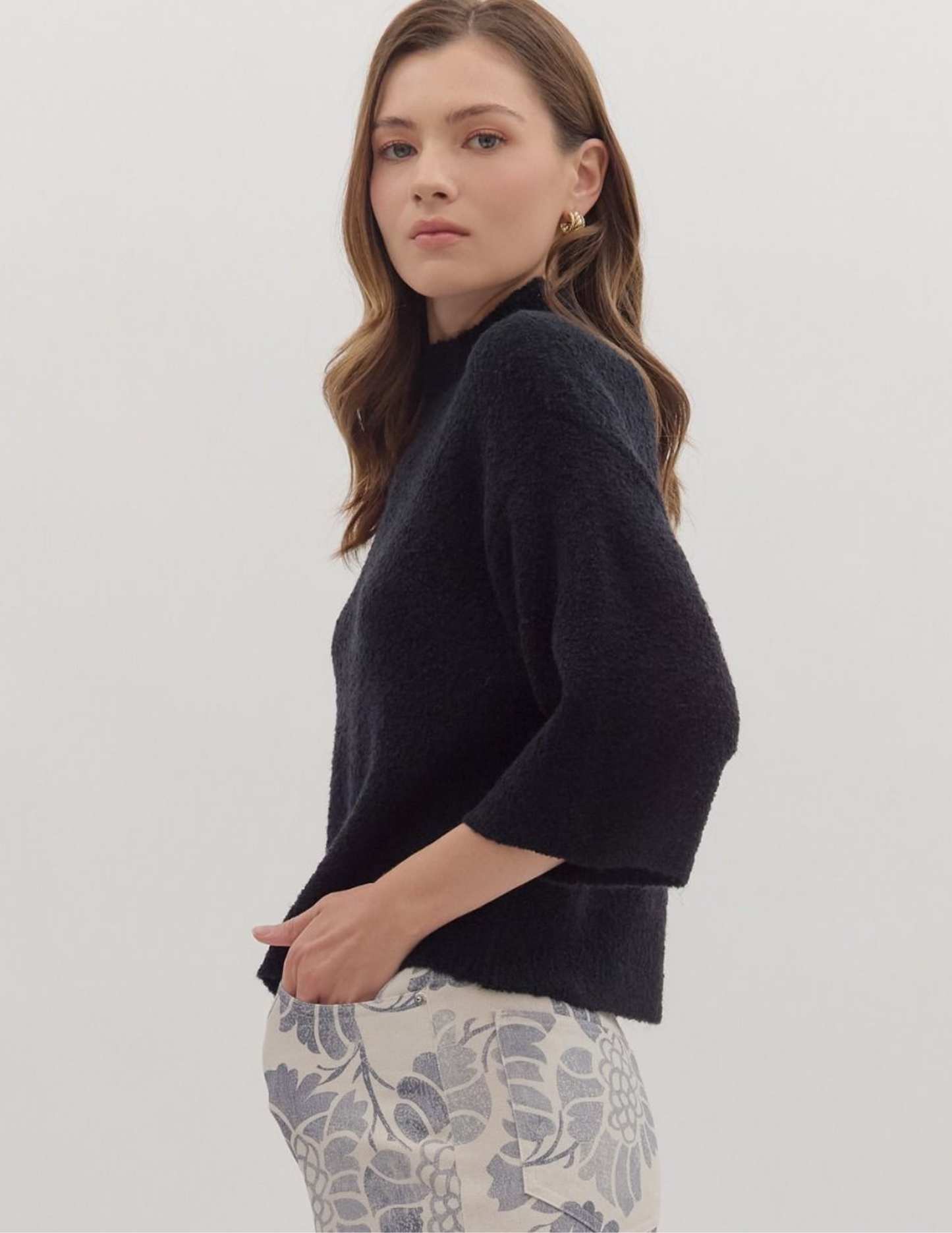 Three Quarter Knit Sweater- Black