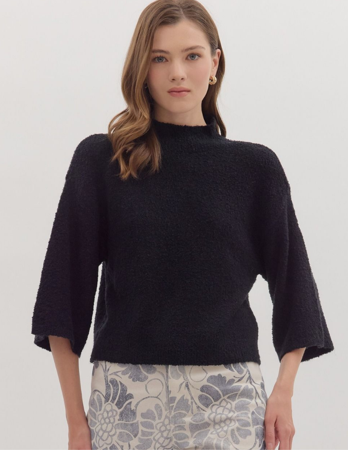 Three Quarter Knit Sweater- Black