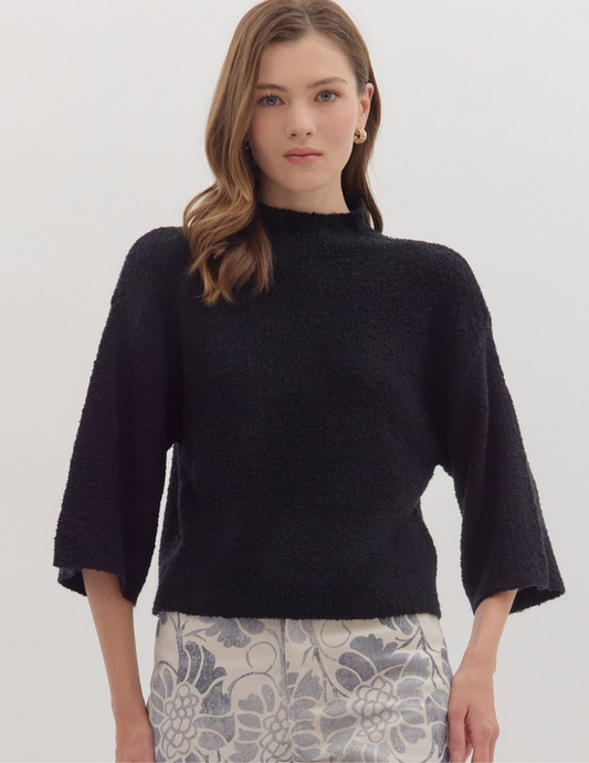 Three Quarter Knit Sweater- Black