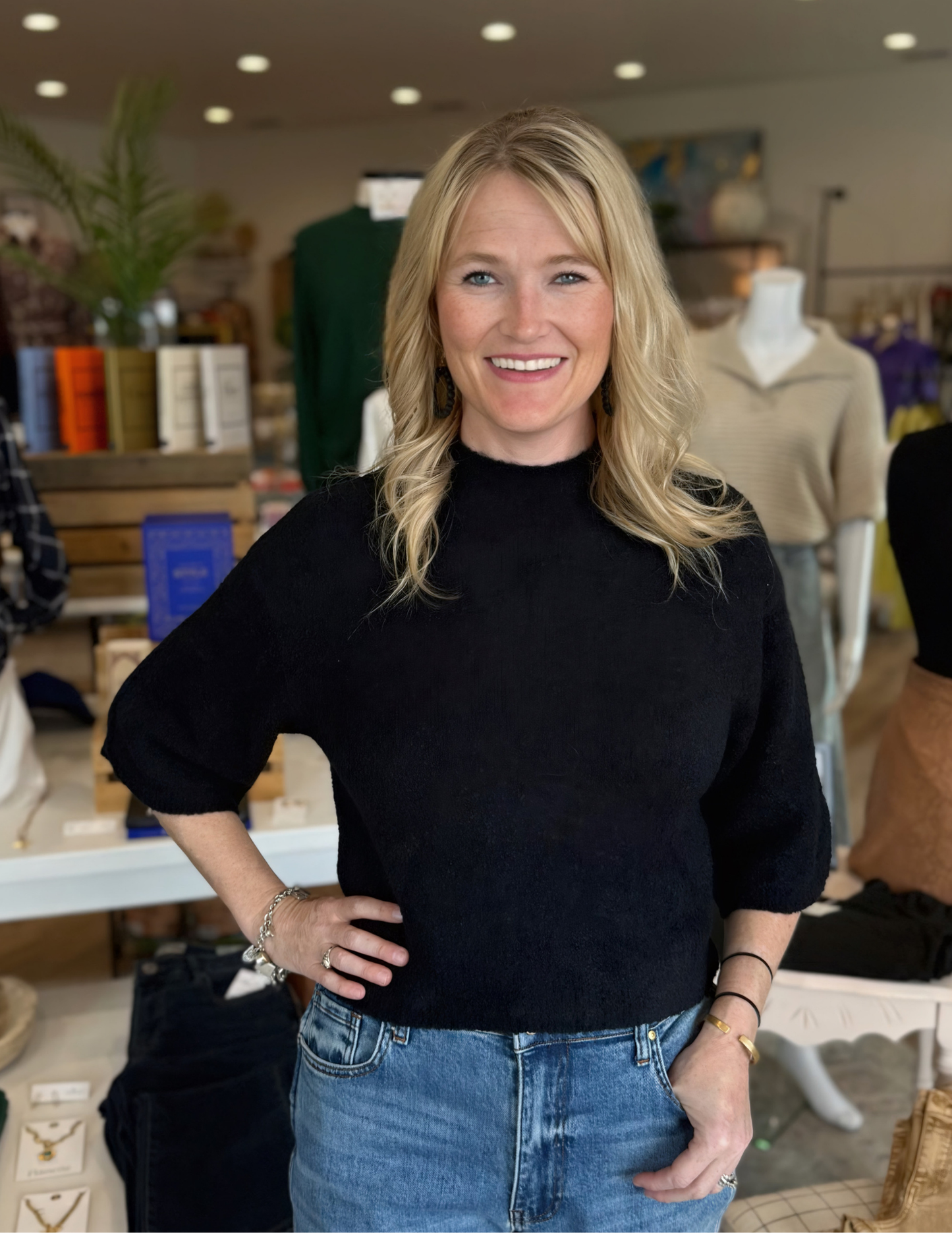 Three Quarter Knit Sweater- Black