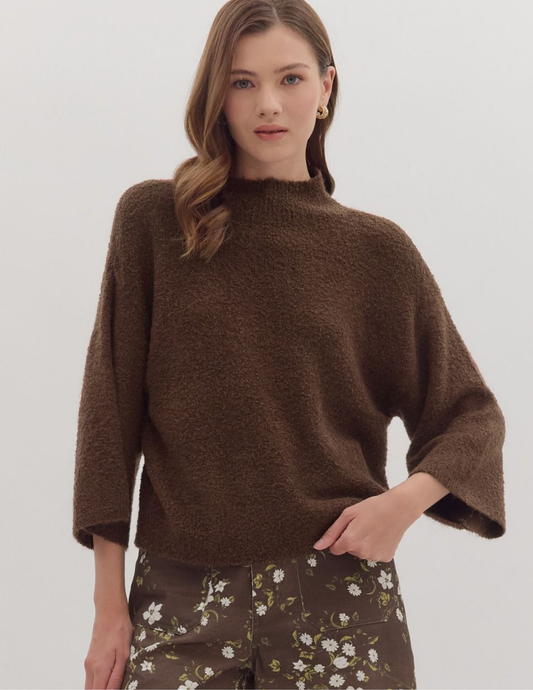Three Quarter Knit Sweater- Brown
