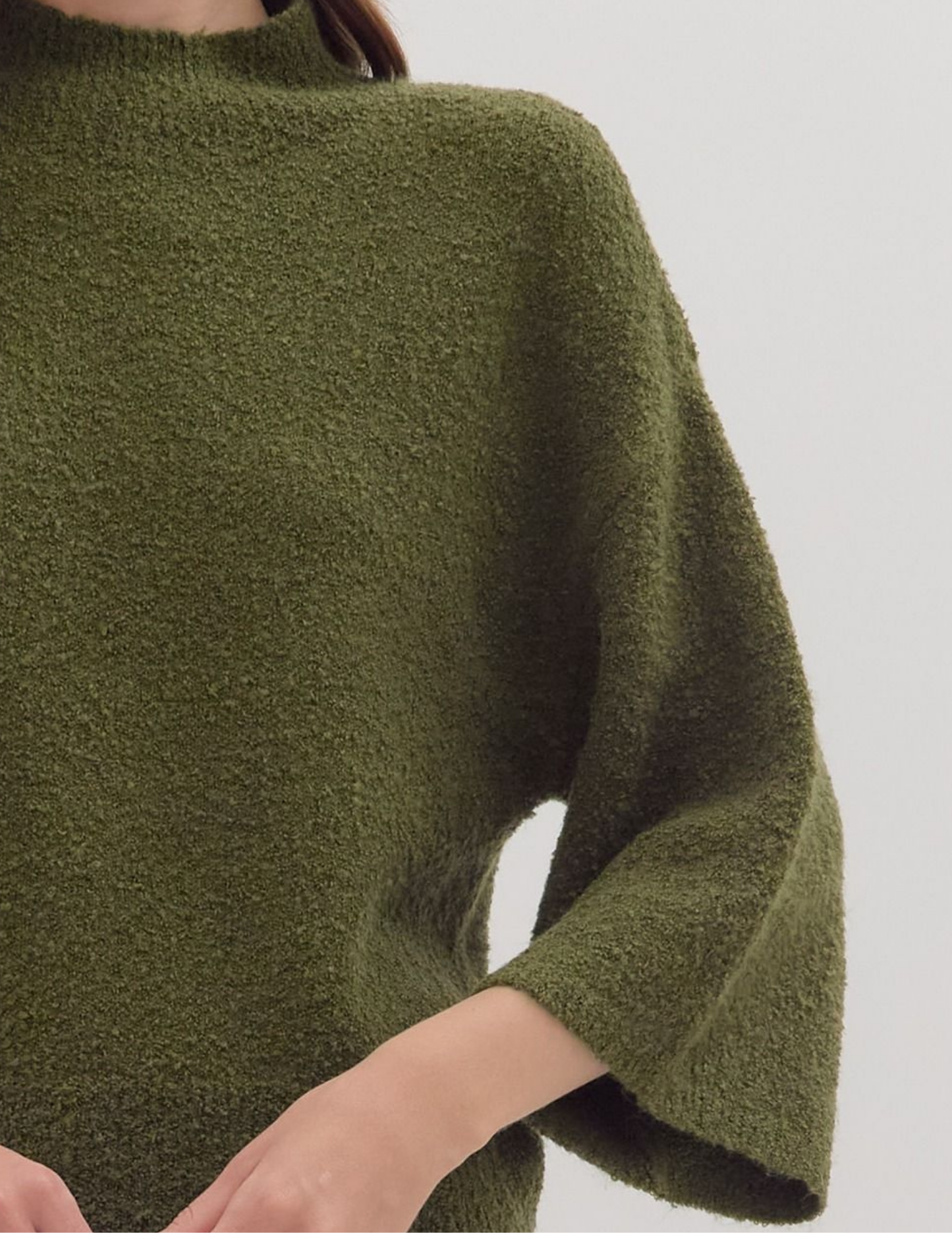 Three Quarter Sleeve Knit Sweater- Olive