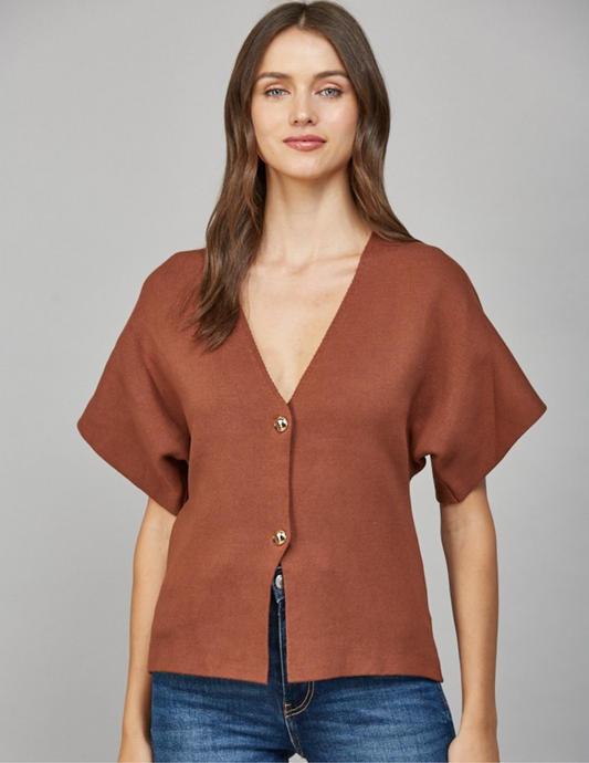 V-Neck Cardigan- Brown