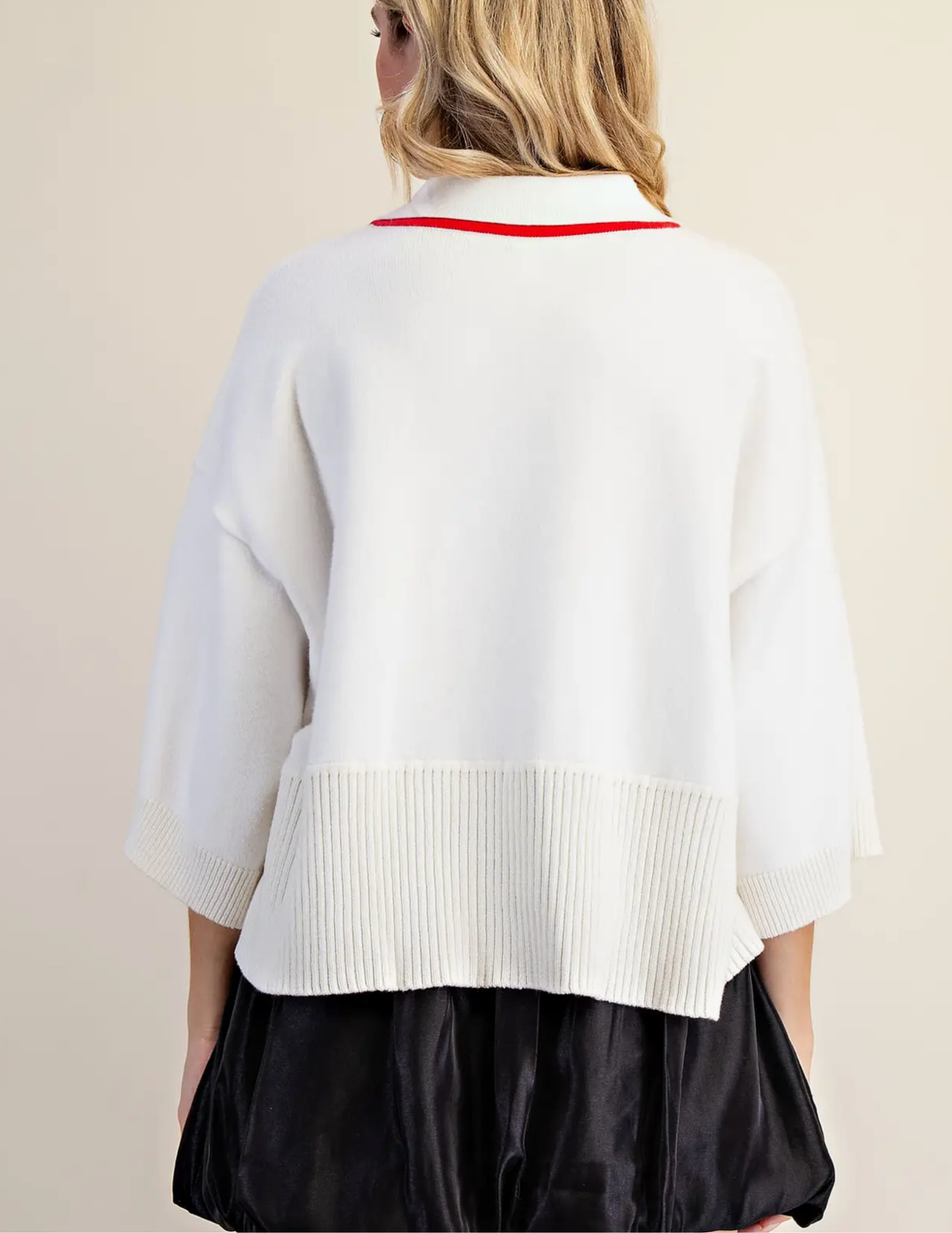 Varsity Vneck Sweater-Ivory & Red - Tres Chic Boutique