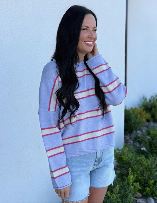Vienne Sweater Top- Lavender Multi - Tres Chic Boutique
