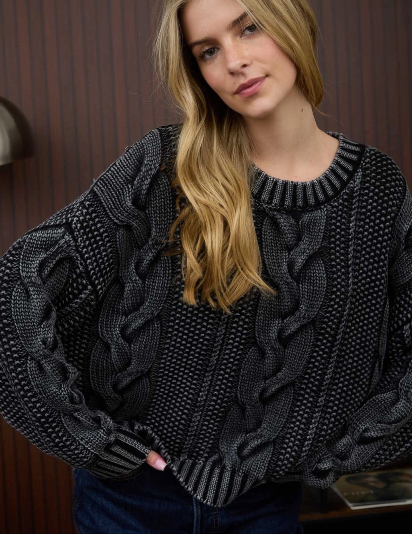 Washed Cable Knit Sweater