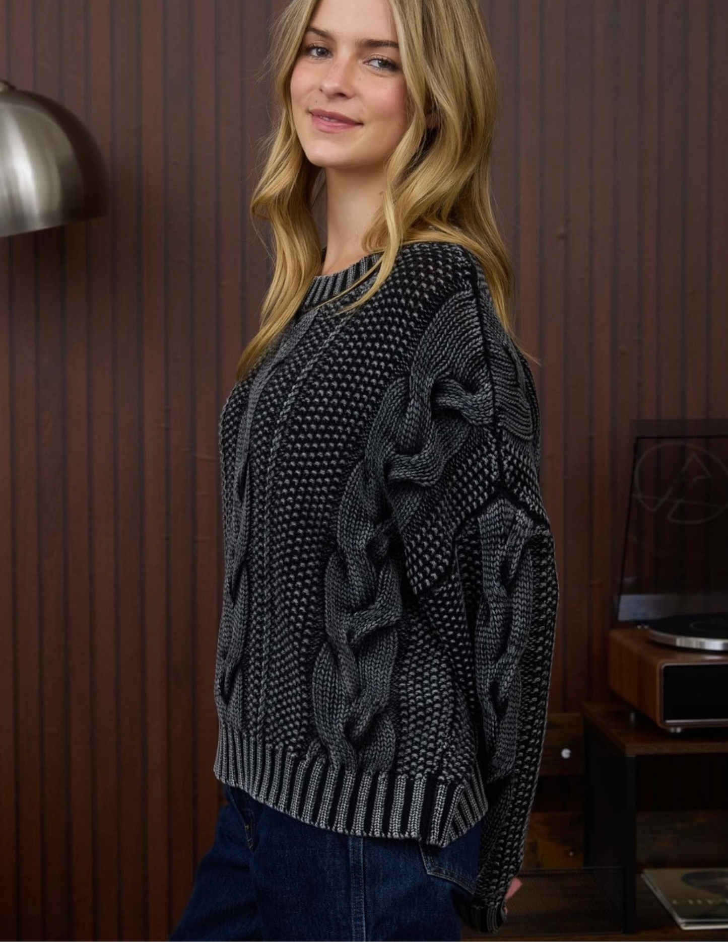 Washed Cable Knit Sweater
