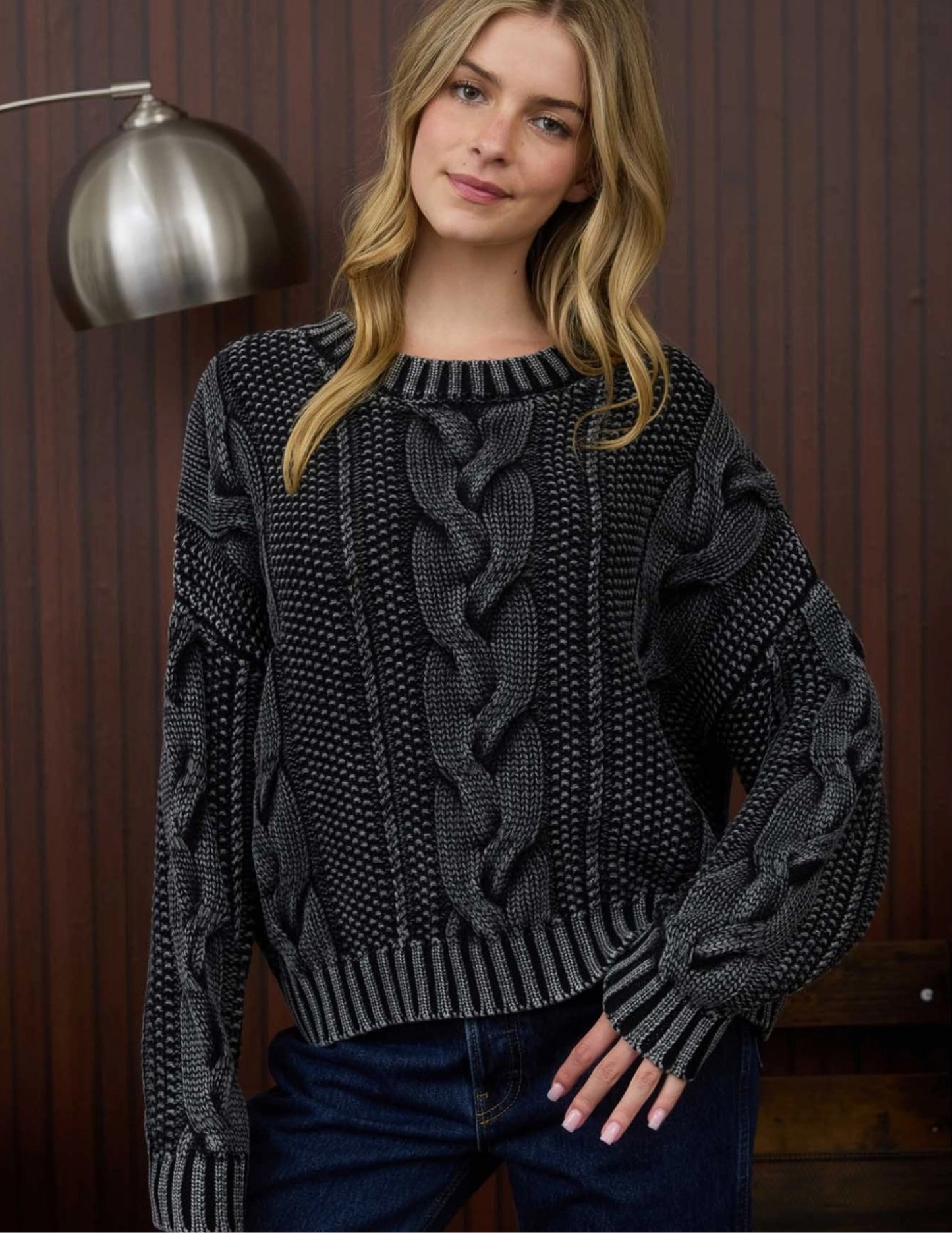 Washed Cable Knit Sweater