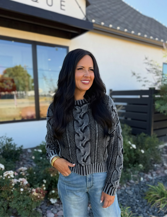 Washed Cable Knit Sweater