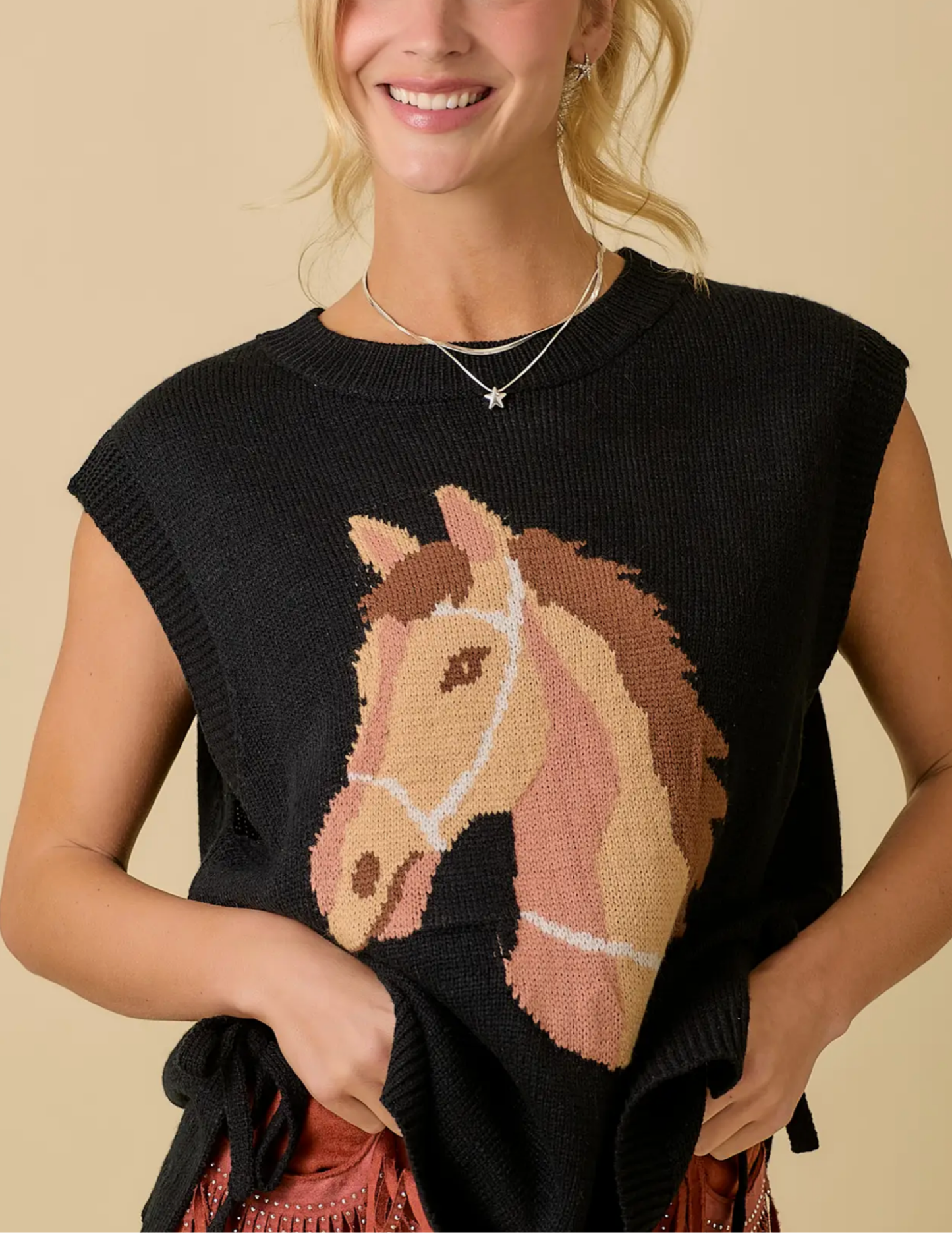 Western Horse Sweater Knit Top