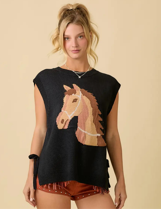 Western Horse Sweater Knit Top