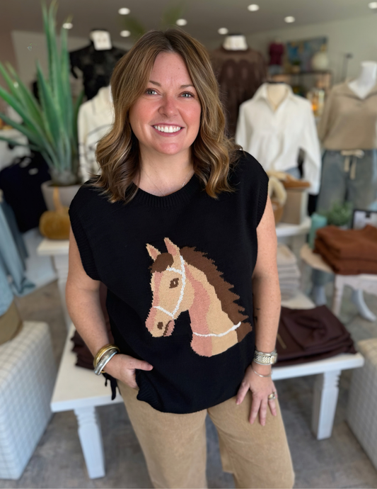 Western Horse Sweater Knit Top