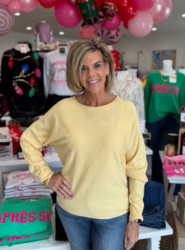 Yellow Crew Neck Sweater - Tres Chic Boutique