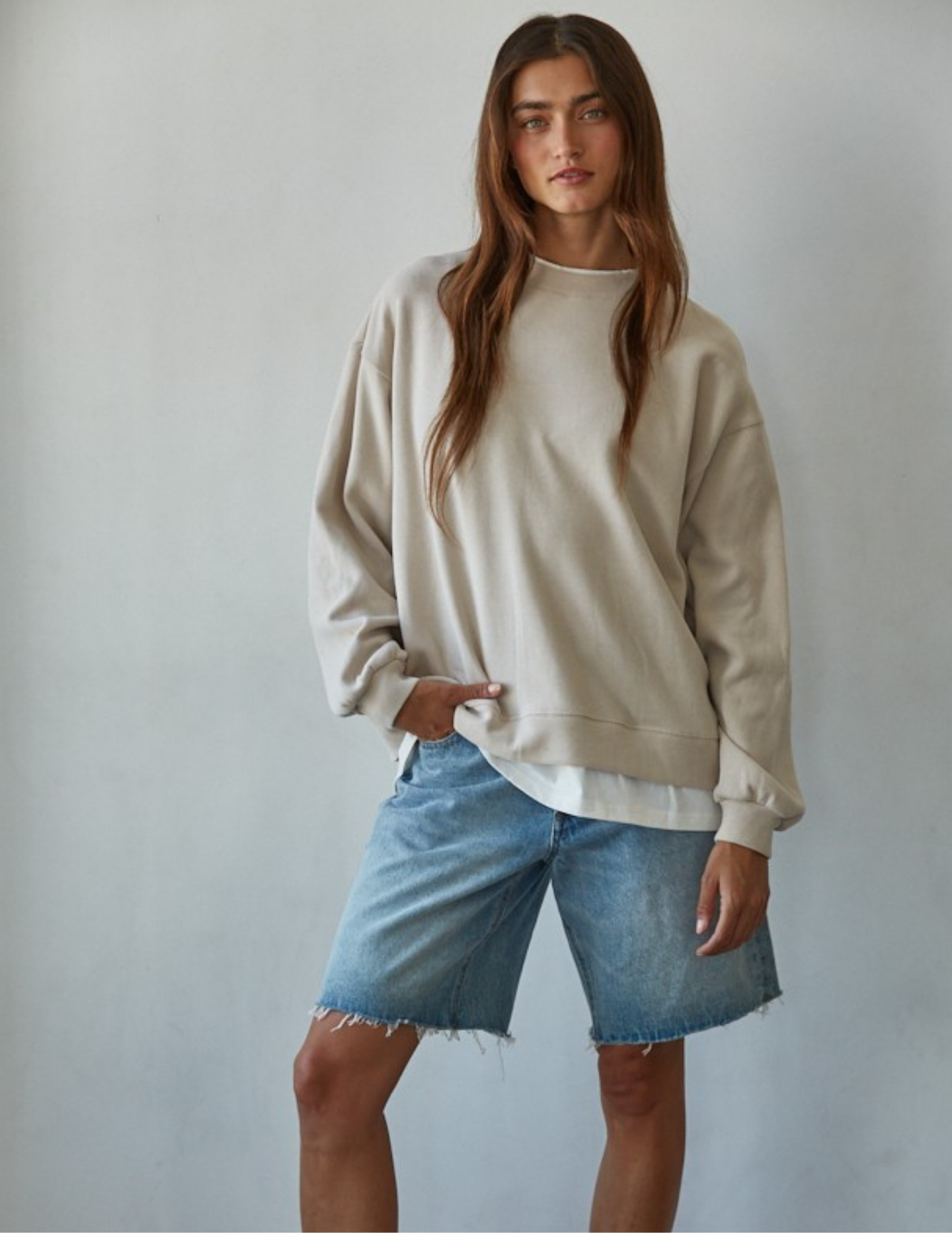 Always On Crew Twofer Pullover- Clay - Tres Chic Boutique