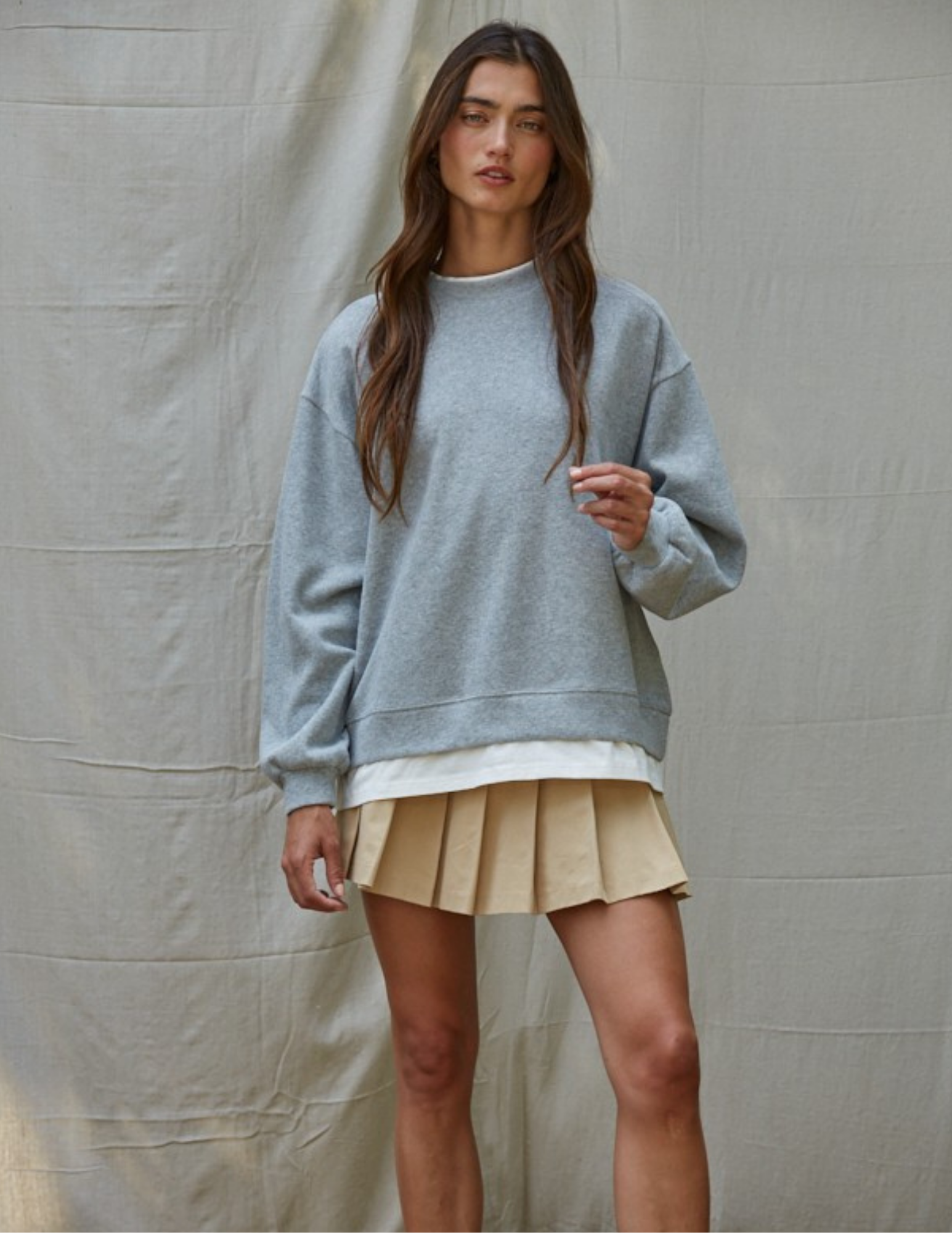 Always On Crew Twofer Pullover- Heather Grey - Tres Chic Boutique