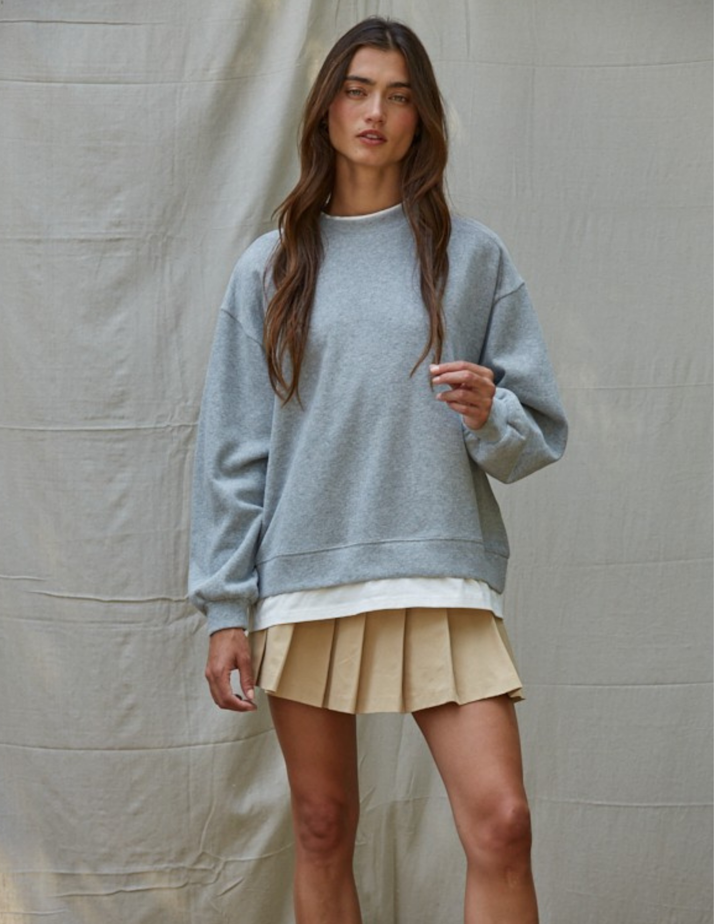Always On Crew Twofer Pullover- Heather Grey