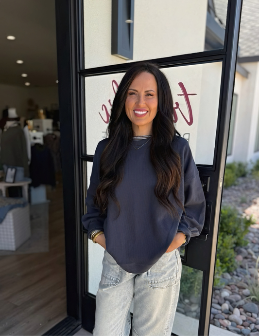 Around Town Crew Pullover- Dark Navy - Tres Chic Boutique