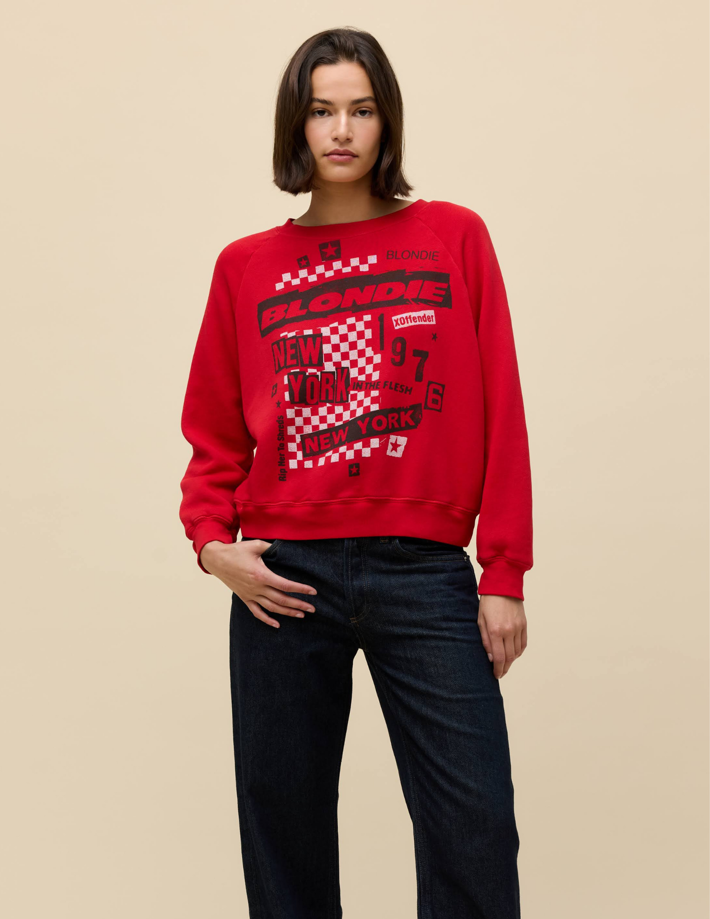 Blondie Self- Titled Shrunken Raglan Sweatshirt- Ruby Red