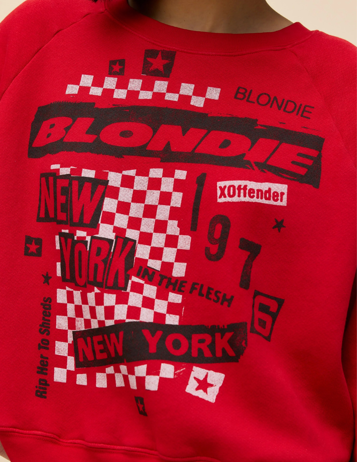 Blondie Self- Titled Shrunken Raglan Sweatshirt- Ruby Red