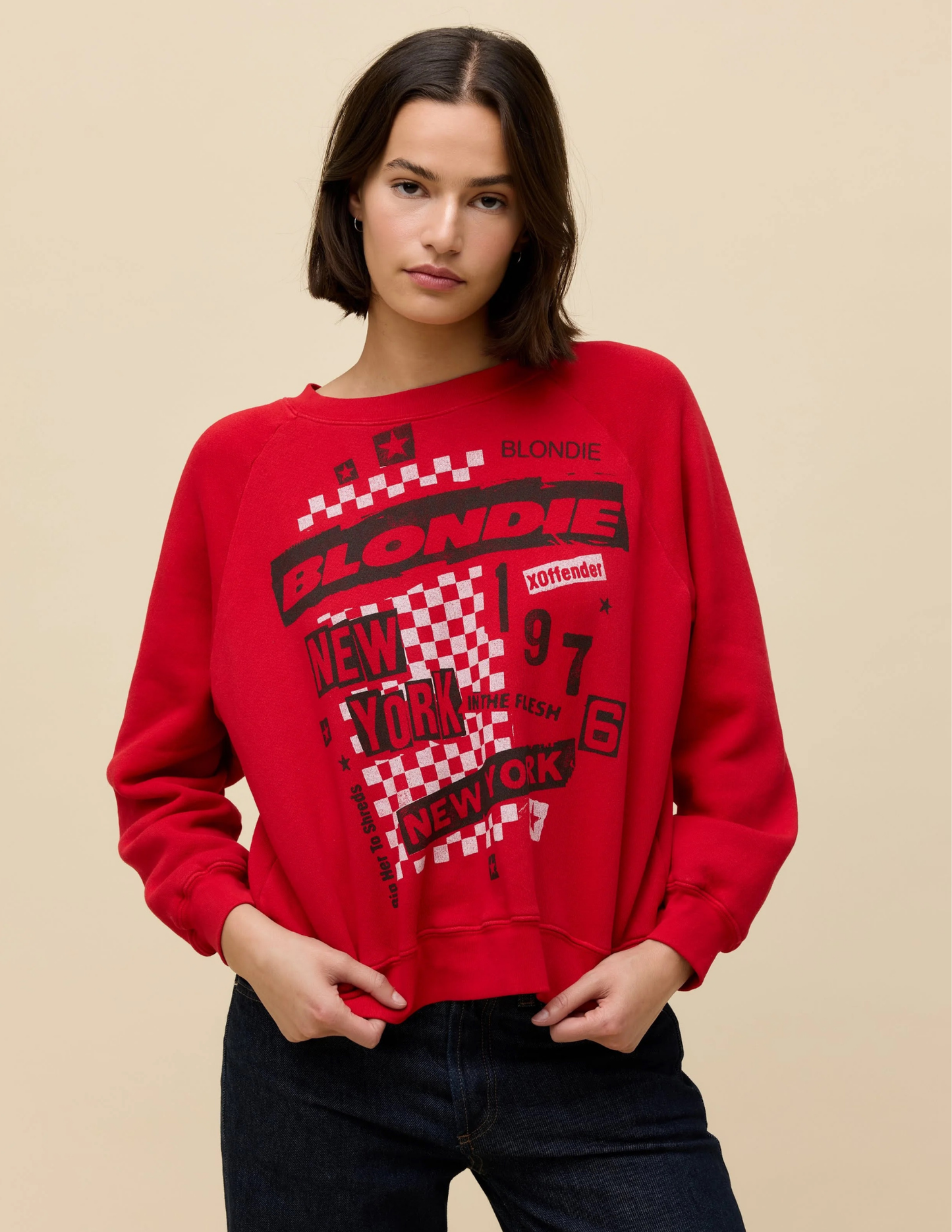 Blondie Self- Titled Shrunken Raglan Sweatshirt- Ruby Red